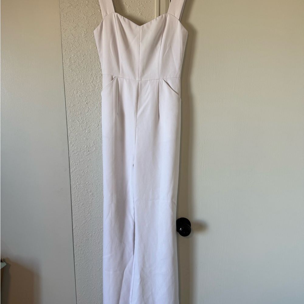 Sleeveless White Jumpsuit with Sweetheart Neckline